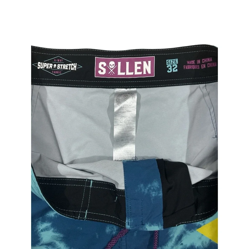 Sullen Art Collective Board Shorts Mens 32 Blue Tie Dye Grim Reaper Beach Surf